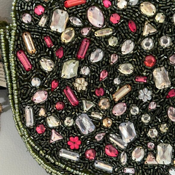 Beaded Jeweled Large Srones Dark Green Crossbody Bag From India to You NWT - Picture 2 of 6